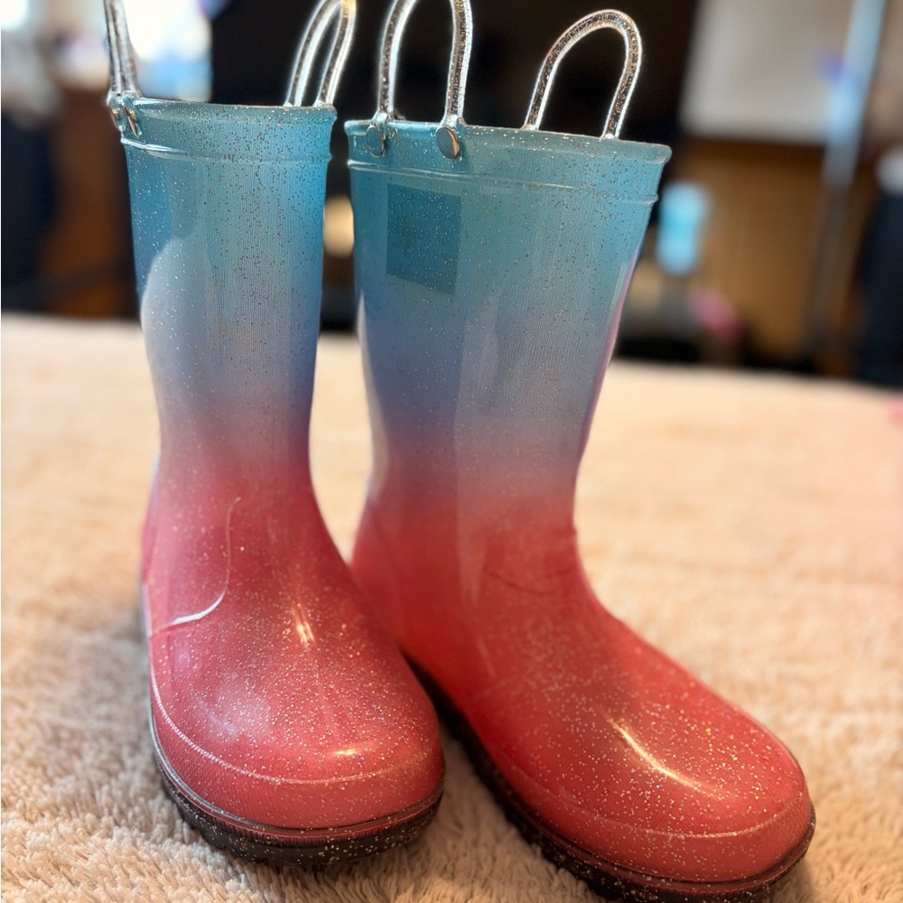 Kids Glittery Pink and Blue Rain Boots